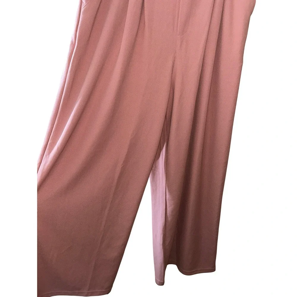 Halara Waffle Knit‎ High Waisted Wide Leg Pleated Pants Dusty Rose Pink Medium P